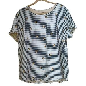 Coldwater Creek Blue White Striped Bumble Bee Short Sleeve Top Cotton Size 2X‎